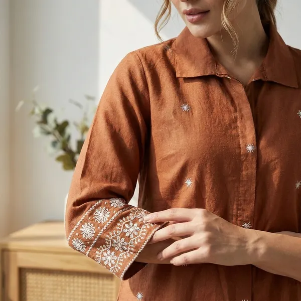 Brown_Cotton_Embroidered_Shirt_For_Women