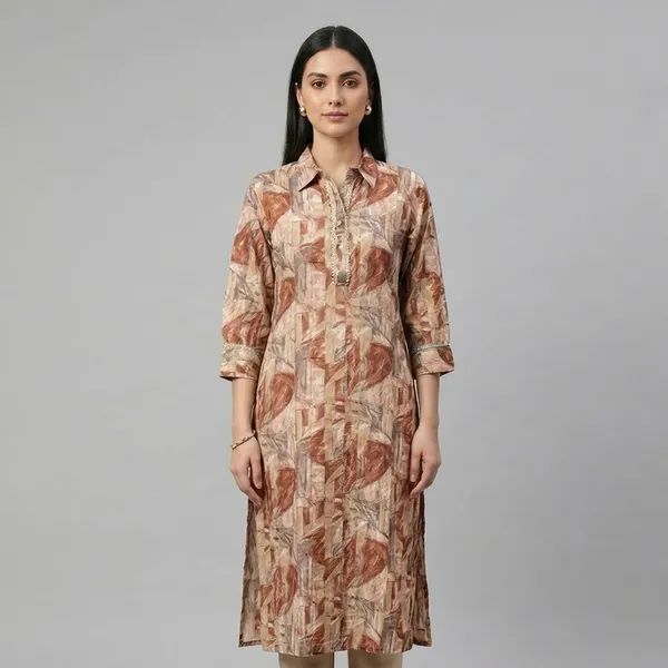 Women_Brown_Printed_Aline_Kurta