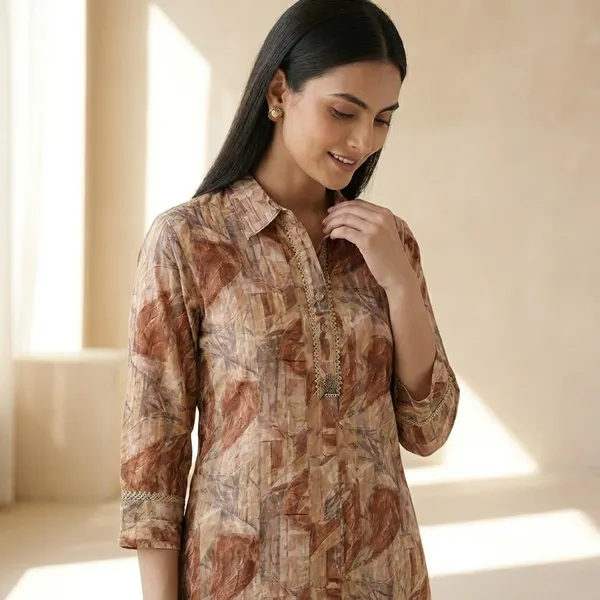 Women_Brown_Printed_Aline_Kurta
