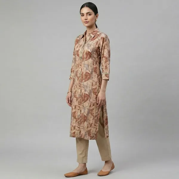 Women_Brown_Printed_Aline_Kurta