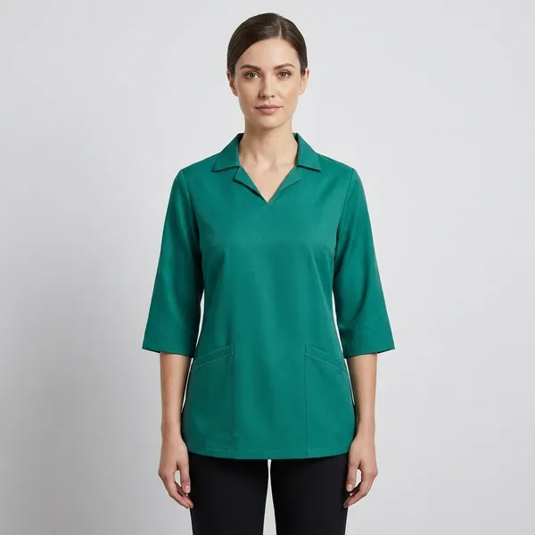 Women_Teal_Green_Short_Kurti_With_Collar_And_Threequarter_Sleeves