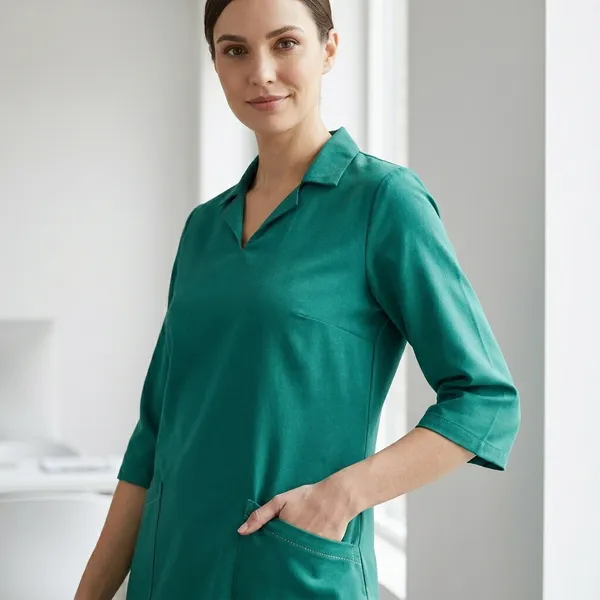 Women_Teal_Green_Short_Kurti_With_Collar_And_Threequarter_Sleeves
