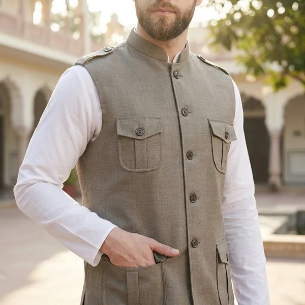 Men_Sleeveless_Nehru_Jacket_With_Four_Pockets_And_Shoulder_Epaulettes