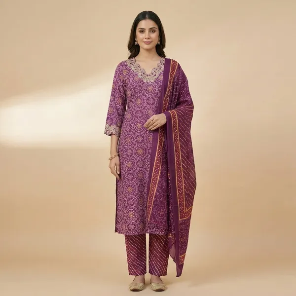 Purple_Bandhani_Printed_Ethnic_Suit_Set_With_Dupatta