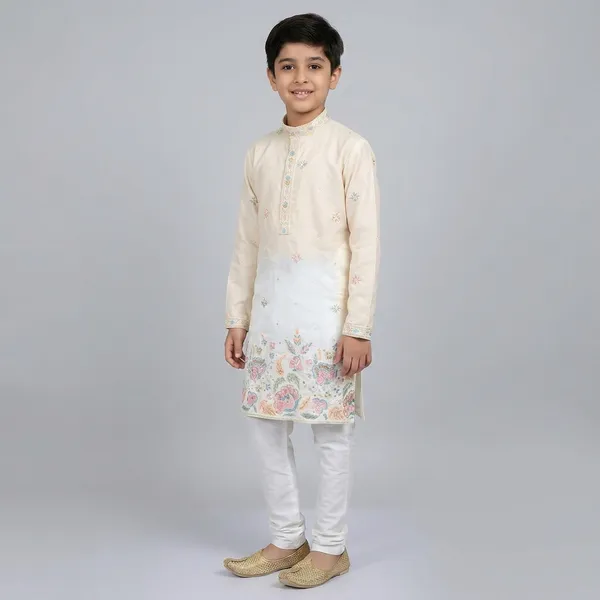 City_Live_Boys_Ethnic_Kurta_Pajama_Set_Cream_With_Pastel_Floral_Embroidery