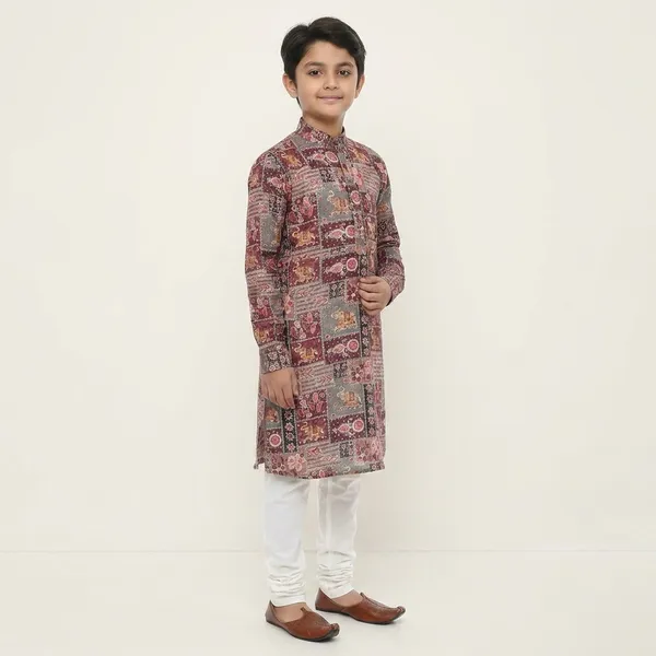 City_Live_Kids_Ethnic_Kurta_Pajama_Set_Multicolor_Patchwork_Print
