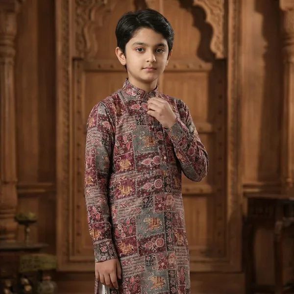 City_Live_Kids_Ethnic_Kurta_Pajama_Set_Multicolor_Patchwork_Print