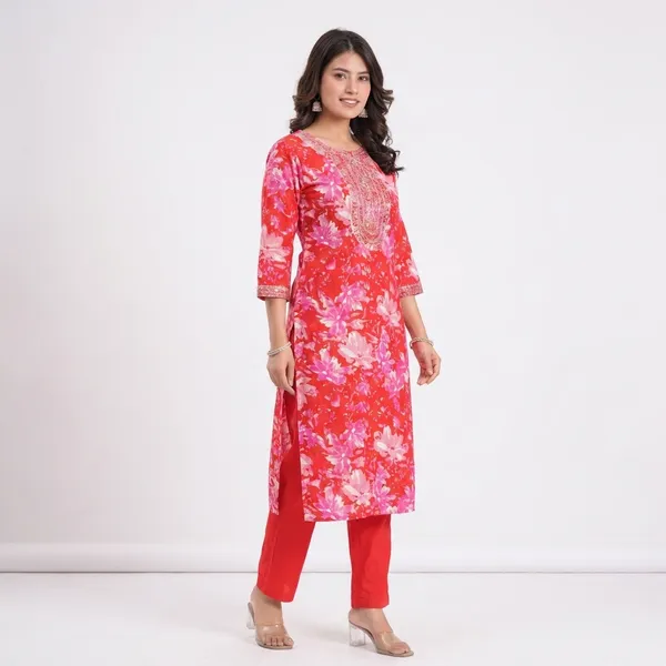 Women_Red_Floral_Printed_Kurti_With_Embroidered_Yoke