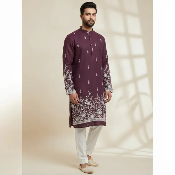 Elegant_Purple_Embroidered_Kurta_With_White_Churidar_Set_For_Men