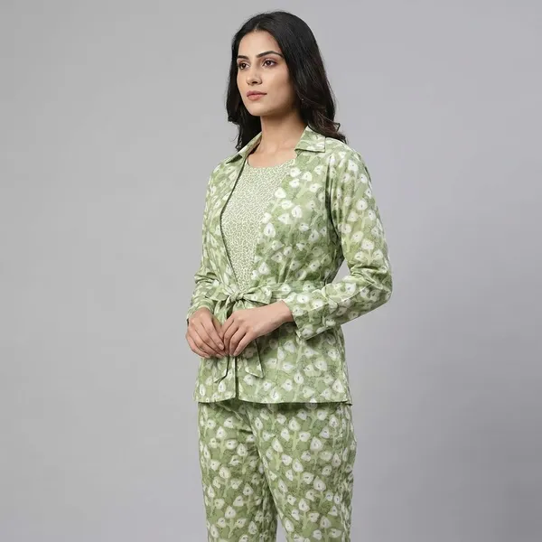 Green_Floral_Print_Coord_Set_With_Tieup_Jacket_And_Pants