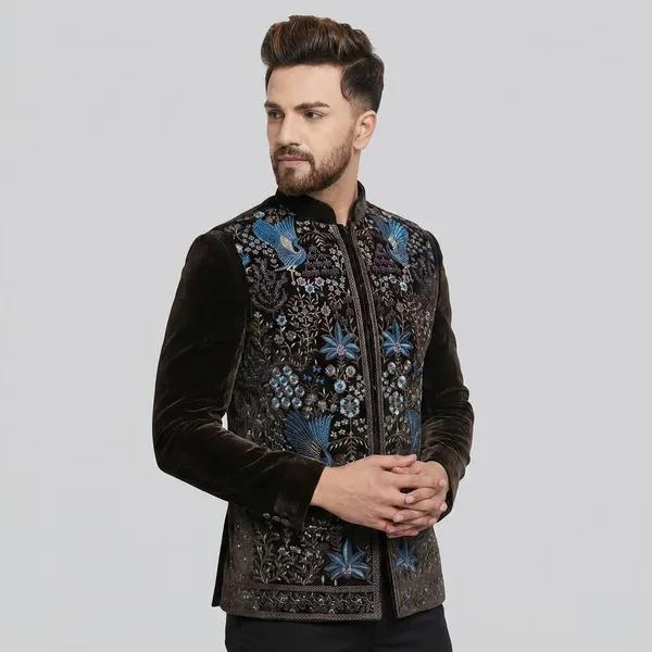 Embroidered_Ethnic_Nehru_Jacket_For_Men_Peacock_Motif