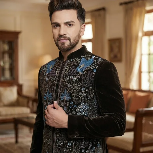 Embroidered_Ethnic_Nehru_Jacket_For_Men_Peacock_Motif