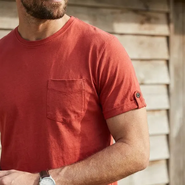 Orange_Pocket_T_Shirt_With_Rolled_Sleeves_And_Button_Detail