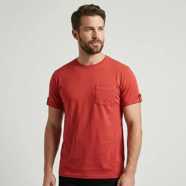 Orange_Pocket_T_Shirt_With_Rolled_Sleeves_And_Button_Detail