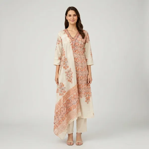 Women_Cream_And_Coral_Embroidered_Kurta_Set
