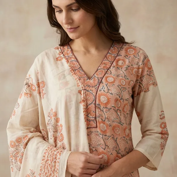 Women_Cream_And_Coral_Embroidered_Kurta_Set