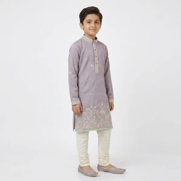 City_Live_Boys_Ethnic_Kurta_Pajama_Set_Purple_Grey_With_Embroidery