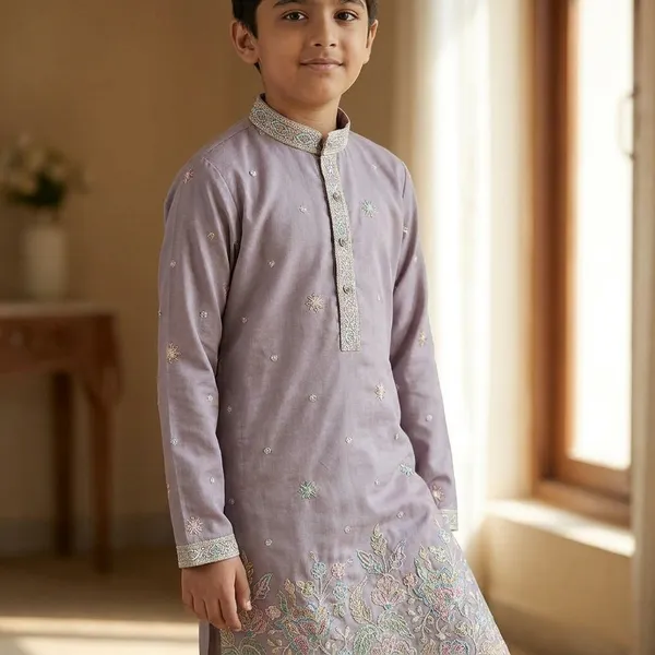 City_Live_Boys_Ethnic_Kurta_Pajama_Set_Purple_Grey_With_Embroidery
