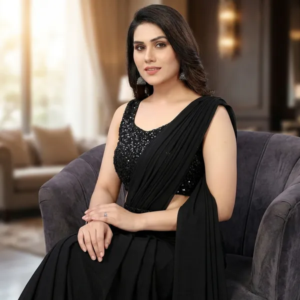 Women_Black_Embellished_Crop_Top_With_Drape_Saree_Set