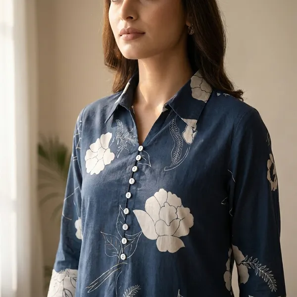 Navy_Blue_Floral_Print_Coord_Set_Tunic_And_Pants