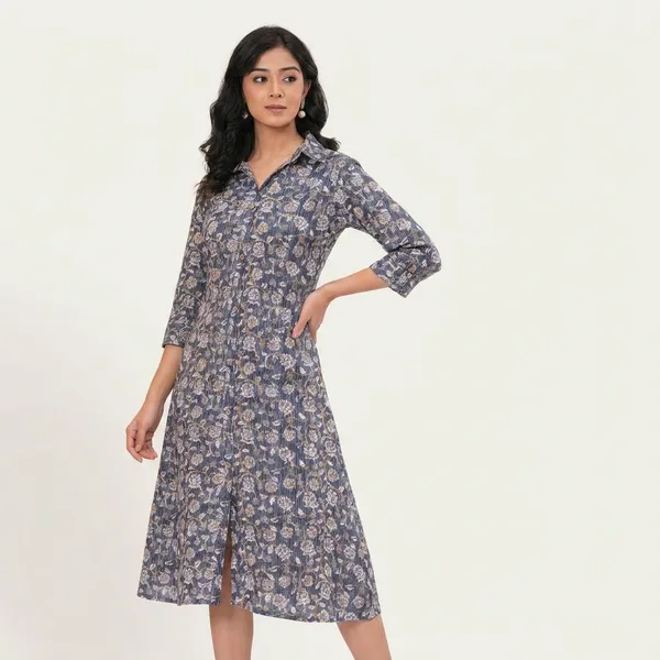 Women_Grey_Floral_Printed_Aline_Dress_With_Buttondown_Front