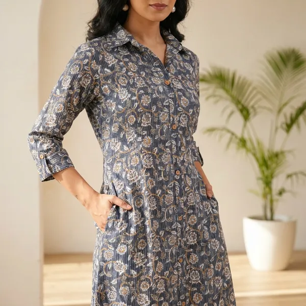 Women_Grey_Floral_Printed_Aline_Dress_With_Buttondown_Front