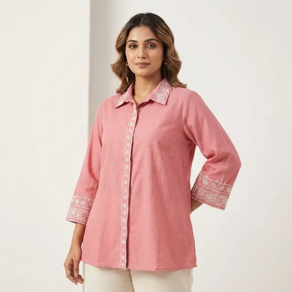Peach_Embroidered_Cotton_Tunic_Top_For_Women