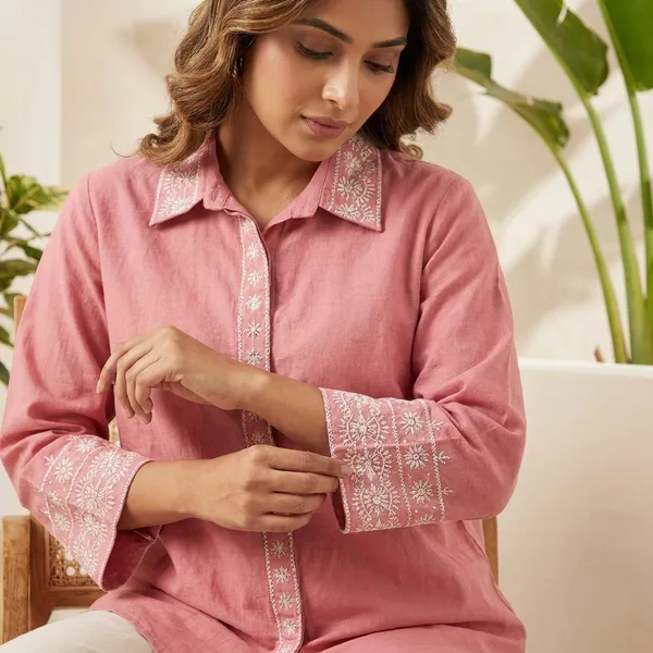 Peach_Embroidered_Cotton_Tunic_Top_For_Women
