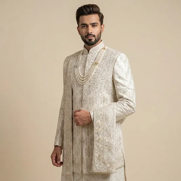 Men_Premium_Embroidered_Sherwani_In_Ivory_White_With_Pearl_Detailing