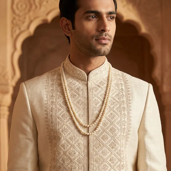 Men_Premium_Embroidered_Sherwani_In_Ivory_White_With_Pearl_Detailing