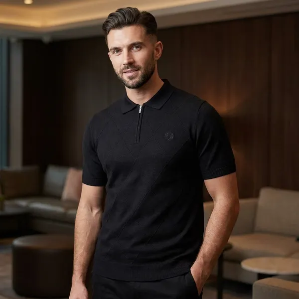 Black_Argyle_Pattern_Zip_Collar_Polo_T_Shirt