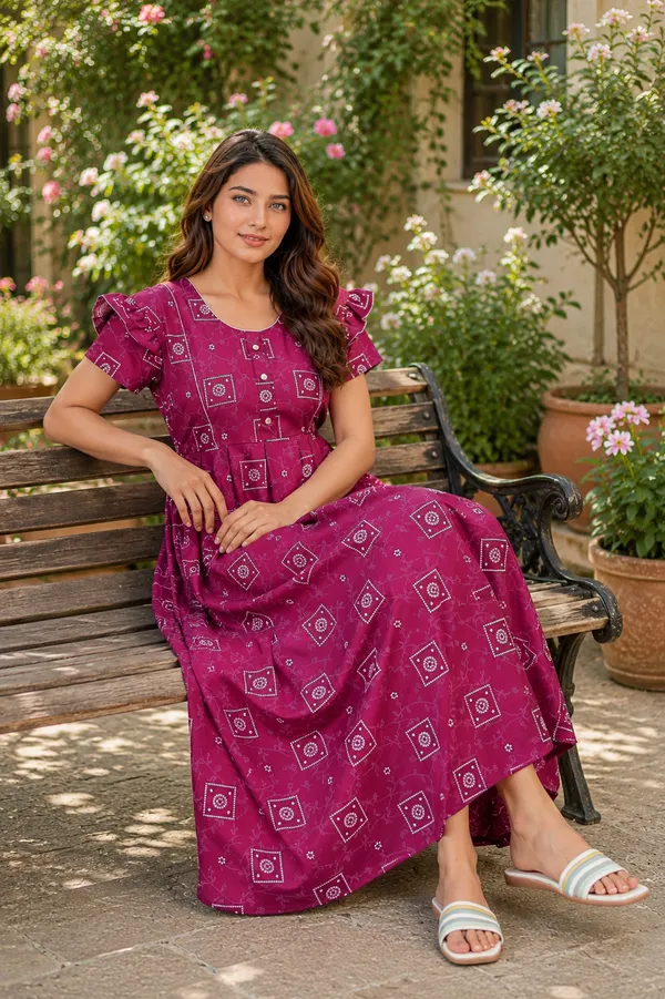 D_Vastra_Maroon_Cotton_Nighty_For_Women