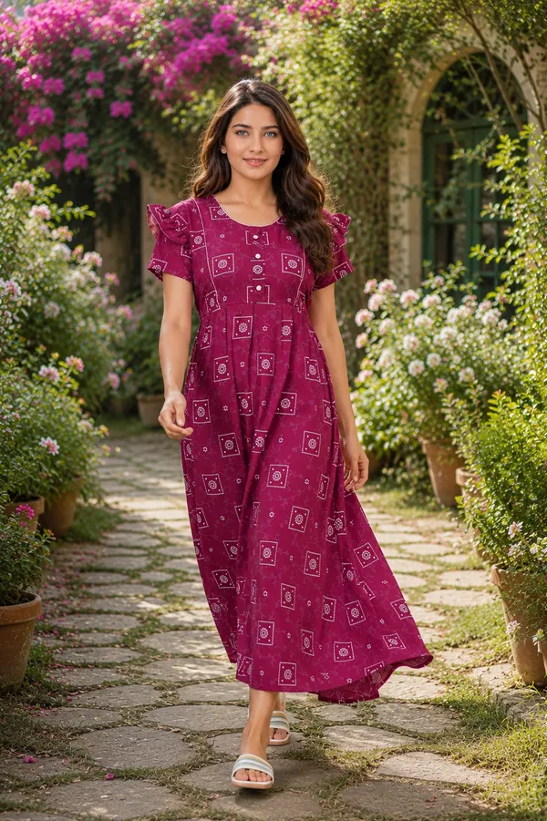 D_Vastra_Maroon_Cotton_Nighty_For_Women