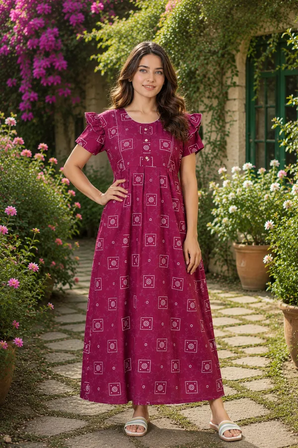 D_Vastra_Maroon_Cotton_Nighty_For_Women