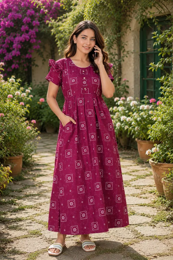 D_Vastra_Maroon_Cotton_Nighty_For_Women