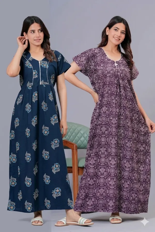 D_Vastra_Navy_Blue_And_Purple_Cotton_Nighty_For_Women_Pack_of_2