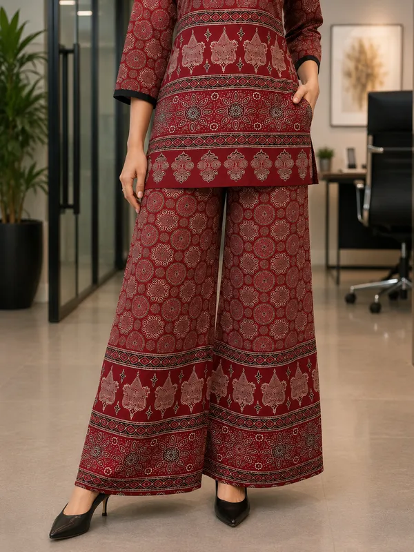 DVASTRA_Women's_Printed_Cotton_Blend_Kurta_Palazzo_Set_|_Regular_Fit_|_3/4_Sleeves_|_Ethnic_Co-ord_Set_for_Office,_Casual_&_Daily_Wear_|_Maroon