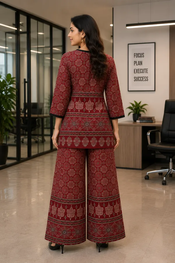 DVASTRA_Women's_Printed_Cotton_Blend_Kurta_Palazzo_Set_|_Regular_Fit_|_3/4_Sleeves_|_Ethnic_Co-ord_Set_for_Office,_Casual_&_Daily_Wear_|_Maroon