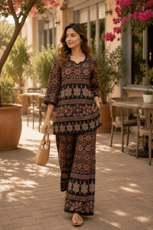 Dvastra_Women's_Printed_Co-ord_Set_|_Ethnic_Printed_Kurti_with_Palazzo_Pants_|_Soft_Cotton_Blend_|_3/4_Sleeves_|_Comfortable_Daily_Wear_|_Lounge_Wear_|_Casual_Outfit