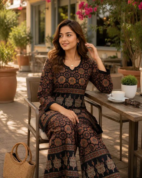 Dvastra_Women's_Printed_Co-ord_Set_|_Ethnic_Printed_Kurti_with_Palazzo_Pants_|_Soft_Cotton_Blend_|_3/4_Sleeves_|_Comfortable_Daily_Wear_|_Lounge_Wear_|_Casual_Outfit