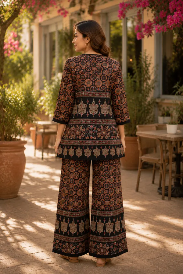 Dvastra_Women's_Printed_Co-ord_Set_|_Ethnic_Printed_Kurti_with_Palazzo_Pants_|_Soft_Cotton_Blend_|_3/4_Sleeves_|_Comfortable_Daily_Wear_|_Lounge_Wear_|_Casual_Outfit