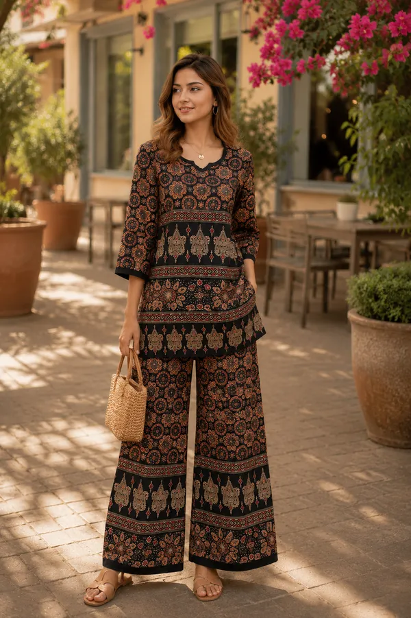 Dvastra_Women's_Printed_Co-ord_Set_|_Ethnic_Printed_Kurti_with_Palazzo_Pants_|_Soft_Cotton_Blend_|_3/4_Sleeves_|_Comfortable_Daily_Wear_|_Lounge_Wear_|_Casual_Outfit