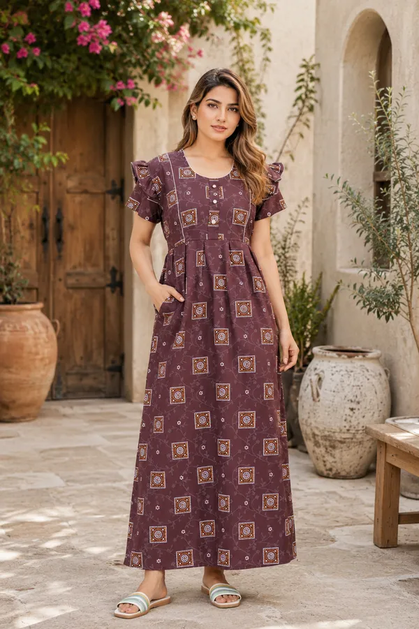 D_Vastra_Brown_Cotton_Nighty_For_Women