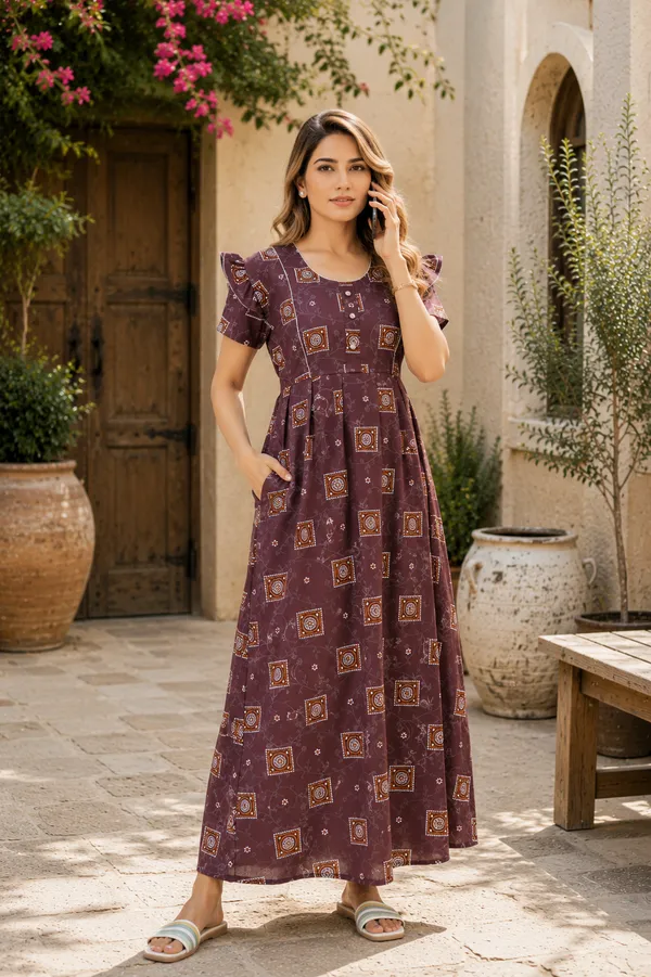 D_Vastra_Brown_Cotton_Nighty_For_Women