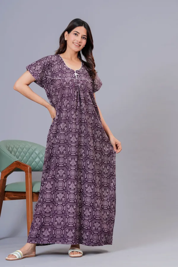 D_Vastra_Navy_Blue_And_Purple_Cotton_Nighty_For_Women_Pack_of_2