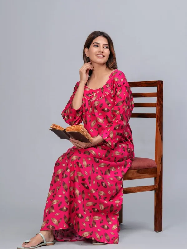 D_Vastra_Floral_Pink_Cotton_Nighty_For_Women_(Full_Sleeves)