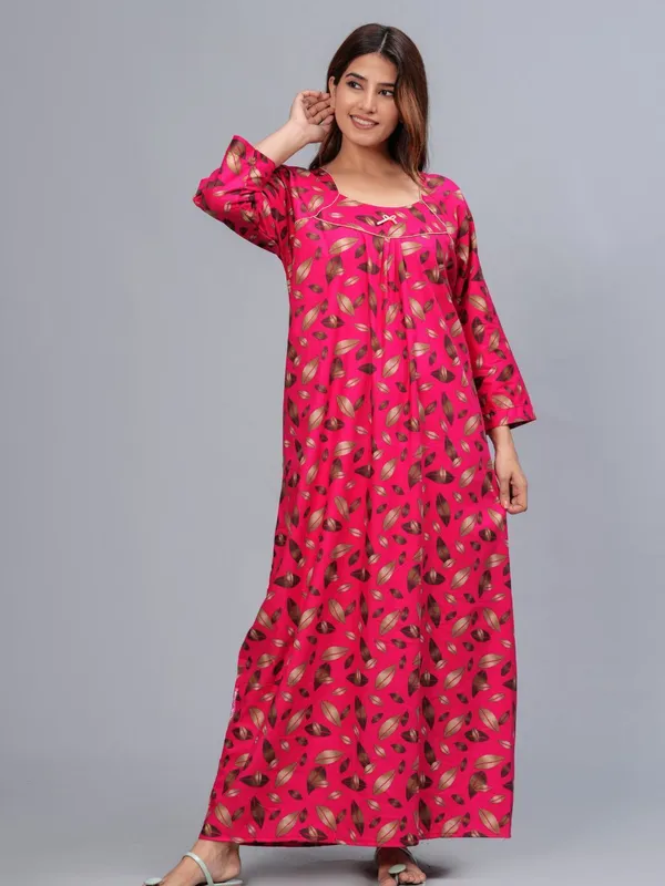 D_Vastra_Floral_Pink_Cotton_Nighty_For_Women_(Full_Sleeves)