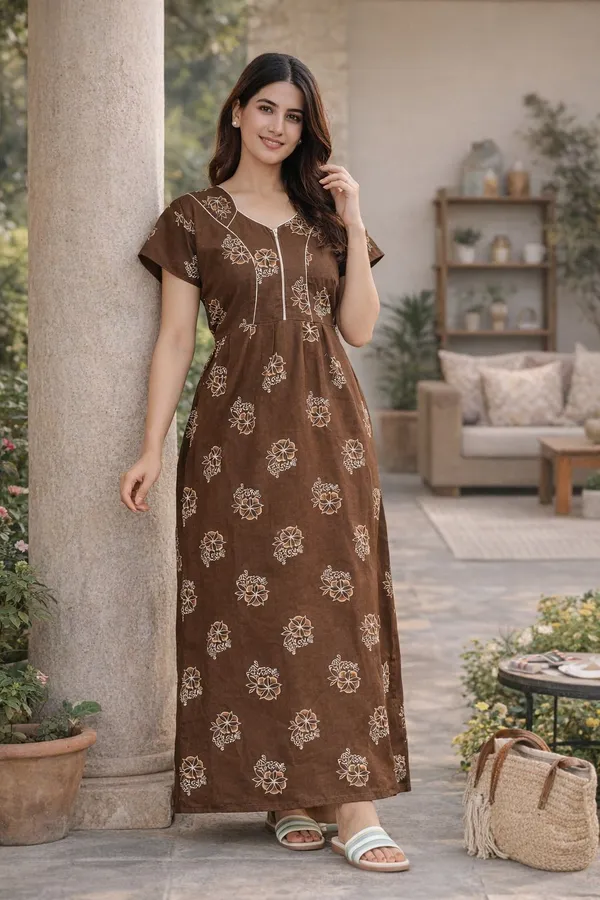 D_Vastra_Brown_Cotton_Nighty_For_Women