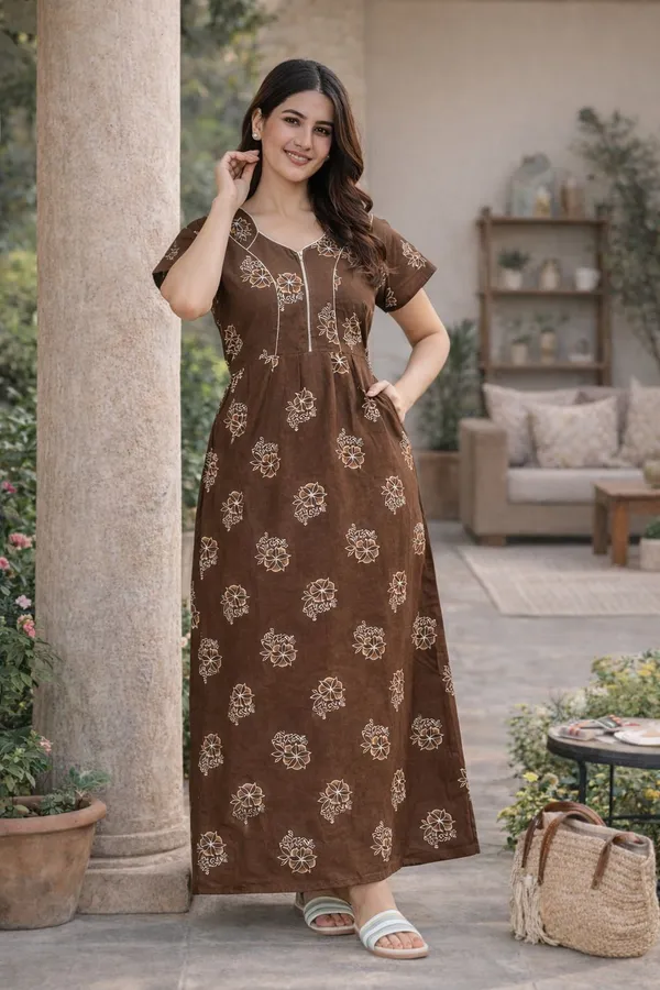 D_Vastra_Brown_Cotton_Nighty_For_Women