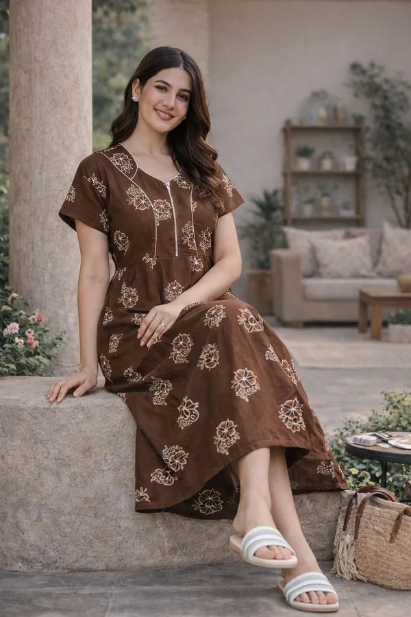 D_Vastra_Brown_Cotton_Nighty_For_Women
